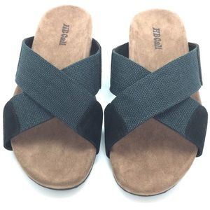 New Linen Black straps suede accents non-skid sole